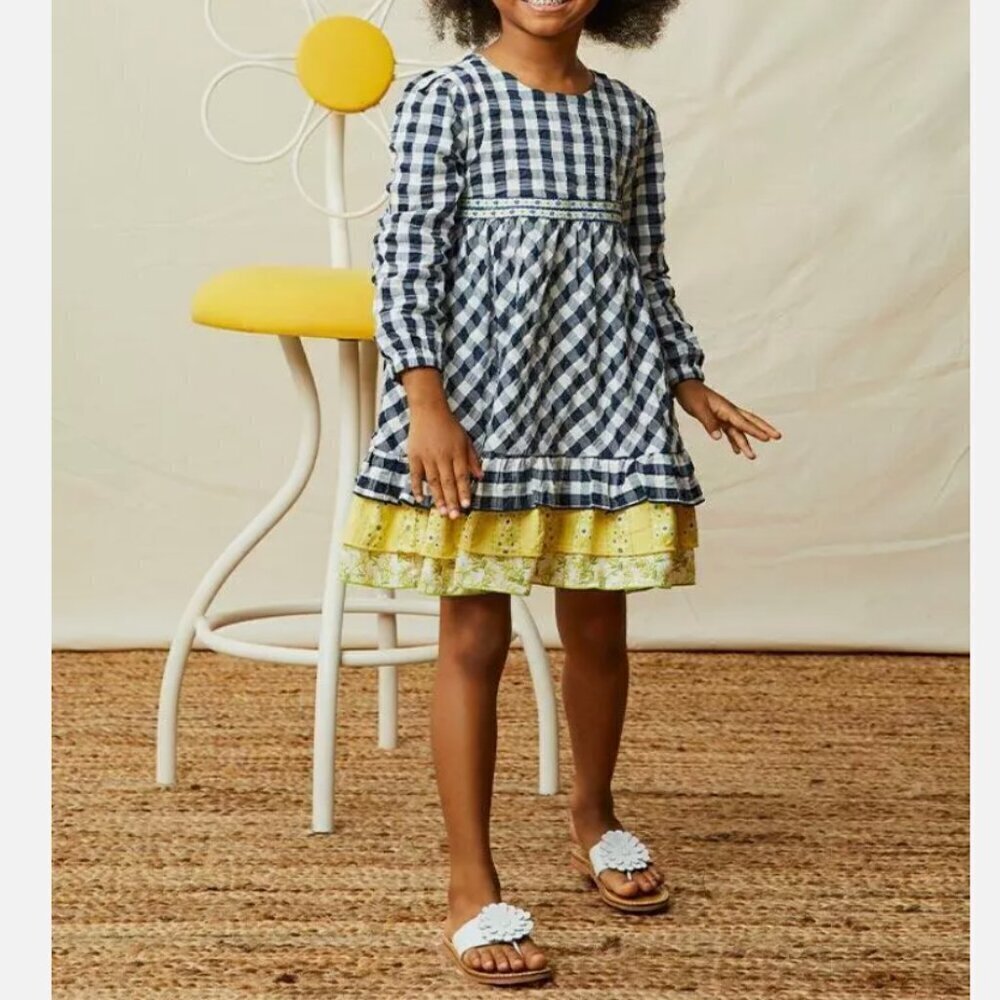 Matilda‎ Jane Girls Dress Size 12 Daisy Gingham Long Sleeve Blue Floral NEW